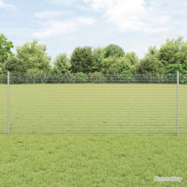 Cl�ture en Fil Soud� avec 11 Poteaux en U Argent 0.8x25 m Acier