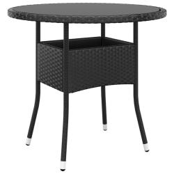Table de jardin &Oslash;80x75 cm Verre tremp&eacute;/r&eacute;sine tress&eacute;e Noir