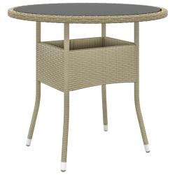 Table de jardin &Oslash;80x75 cm Verre tremp&eacute;/r&eacute;sine tress&eacute;e Beige