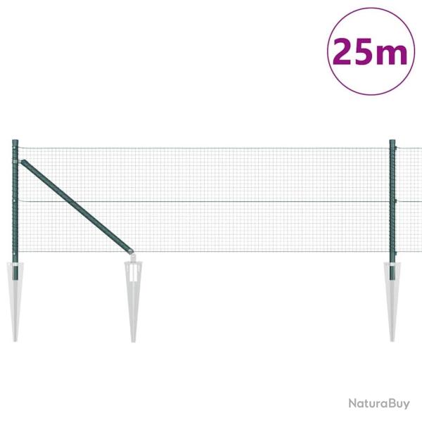 Ensemble de poteaux de cl�ture 2 pi�ces Vert M�tal 25 x 0,5 m