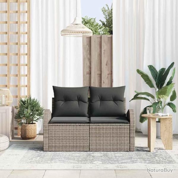 Canap de jardin 2 places avec coussins gris en Poly Rattan