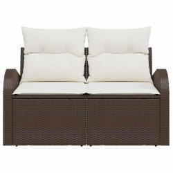 Canap&eacute; de jardin avec coussin Marron 124 x 62 x 69cm polyrotin