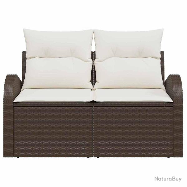 Canap de jardin 2 places avec coussins en poly rotin marron