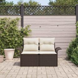 Canap&eacute; de jardin avec coussin Marron 141 x 62 x 69 cm polyrotin