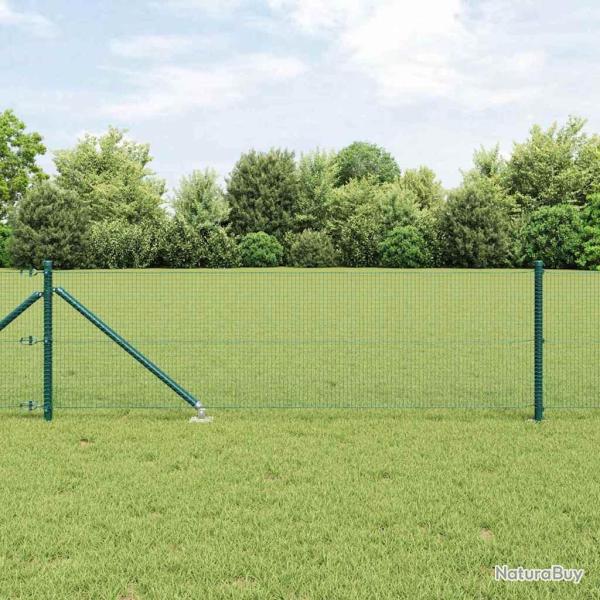Cl�ture en fil soud� avec 7 poteaux en pic Vert 0,6x10 m Acier