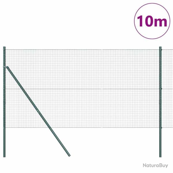 Cl�ture en m�tal soud� avec 7 poteaux verts 1.4x10 m en acier
