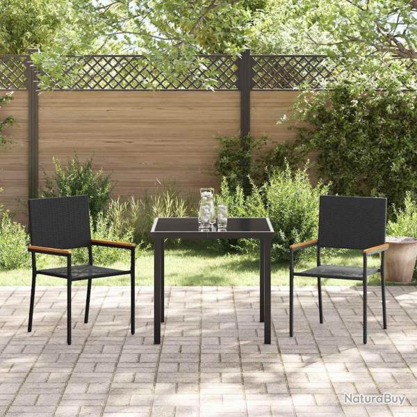 Chaises de jardin empilables - Lot de 2 en poly rotin noir