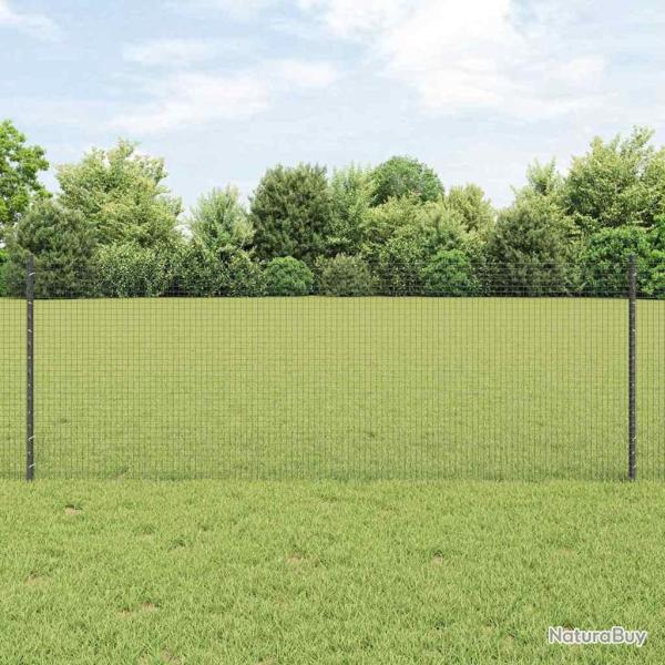 Cl�ture en fil soud� avec 11 poteaux en U Gris 0.8x25 m Acier