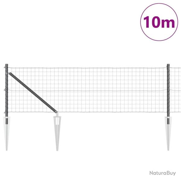 Cl�ture Euro avec 7 poteaux en pointe 0,4 x 10 m en acier galvanis� gris