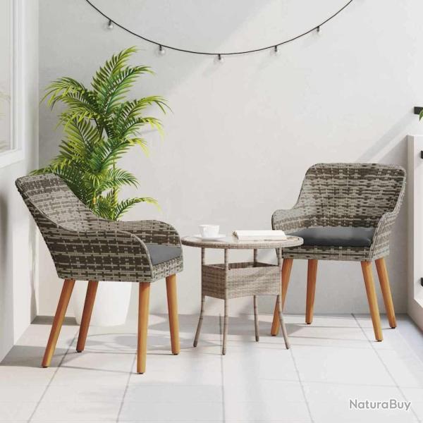 Chaises de jardin avec coussins 2 pcs Gris Poly Rattan