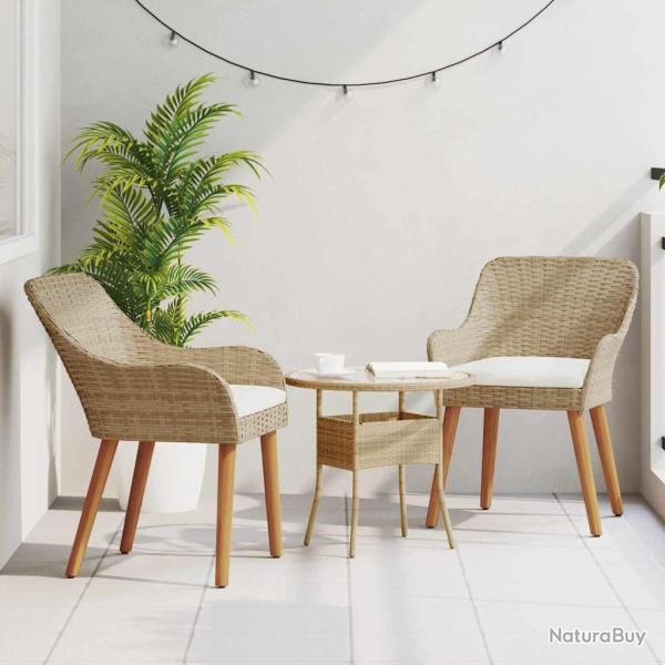 Chaises de jardin avec coussins 2 pcs Beige Poly Rattan