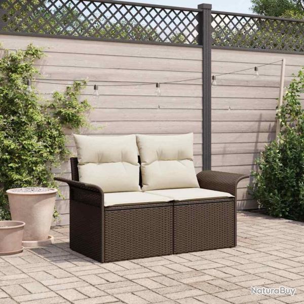 Canap� de jardin 2 places avec rangement et coussins en Rattan Marron