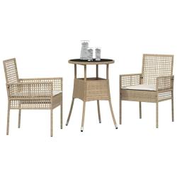 Ensemble de D&icirc;ner de Jardin de 3 Pi&egrave;ces en Rotin Beige