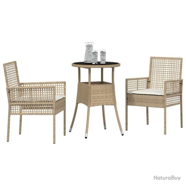 Ensemble de D�ner de Jardin de 3 Pi�ces en Rotin Beige