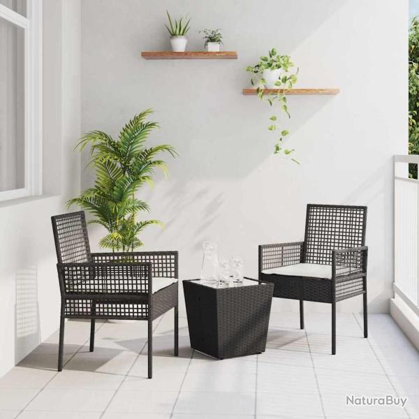Ensemble de Bistro de Jardin 3 Pi�ces avec Coussins en Poly Rattan Noir