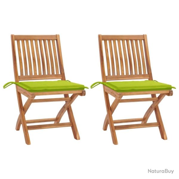 Chaises de jardin lot de 2 avec coussins vert vif Bois de teck