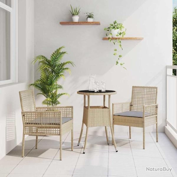 Ensemble de repas de jardin 3 pi�ces en poly rattan beige