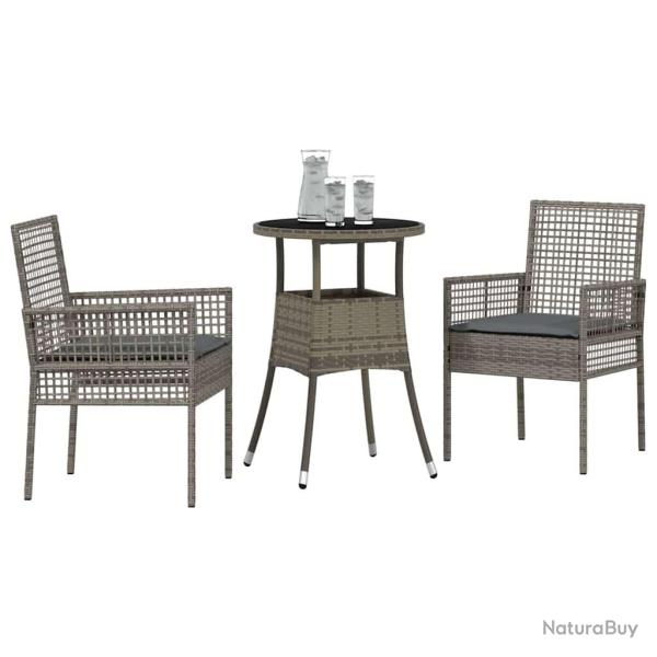 Ensemble de salle � manger de jardin 3 pi�ces en poly rotin gris