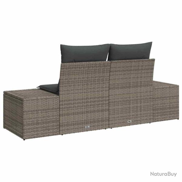 Canap� de jardin 2 places avec coussins gris en rotin poly