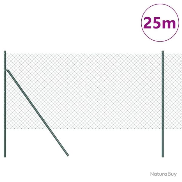Jeu de Poteaux de Cl�ture Vert 1 x 25 m Acier galvanis�