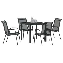Ensemble de salle &agrave; manger de jardin 5 pi&egrave;ces en textil&egrave;ne noir et acier