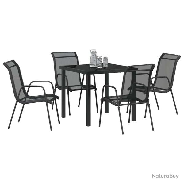 Ensemble de salle � manger de jardin 5 pi�ces en textil�ne noir et acier