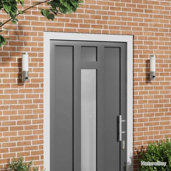 Luminaires muraux ext�rieurs avec capteur 2 pcs Argent Acier inoxydable IP44