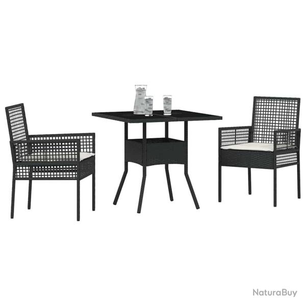 Ensemble de salle � manger de jardin 3 pi�ces en poly rattan noir