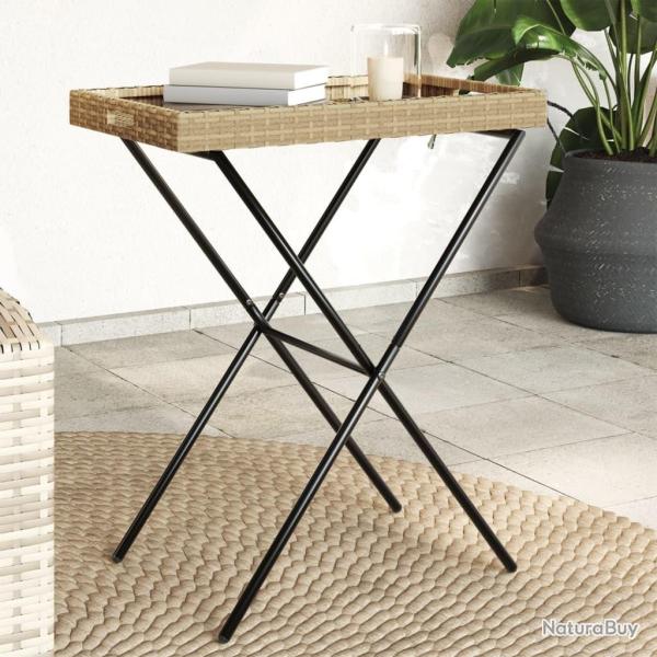 Table � plateau pliable beige 65x40x75 cm r�sine tress�e