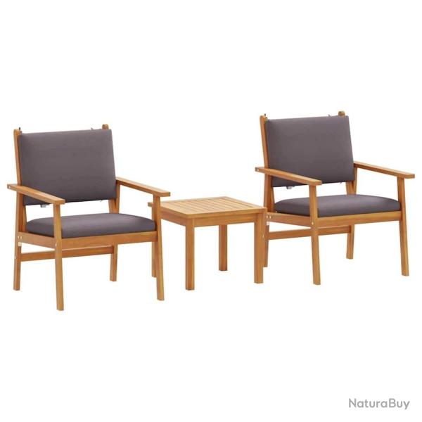 Set de Bistro de Jardin 3 Pi�ces avec Coussins en Bois Massif d'Acacia