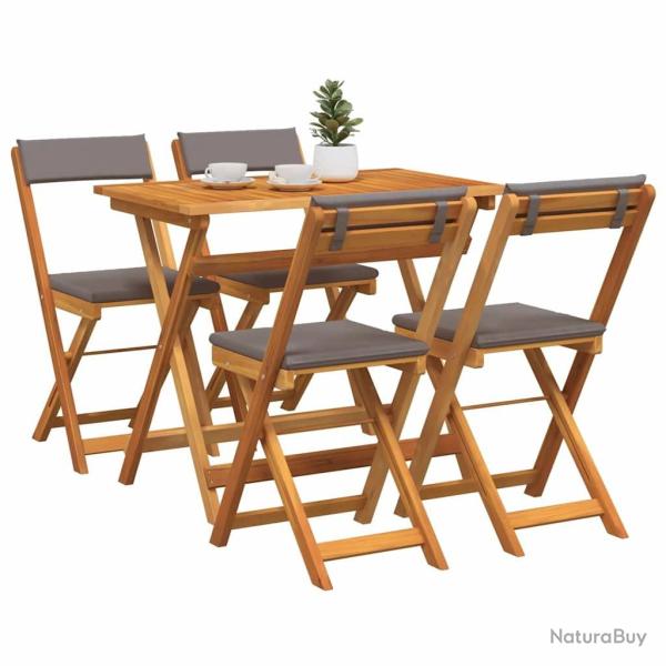 Ensemble Bistro Pliable 5 Pi�ces avec Coussins en Bois Massif d'Acacia