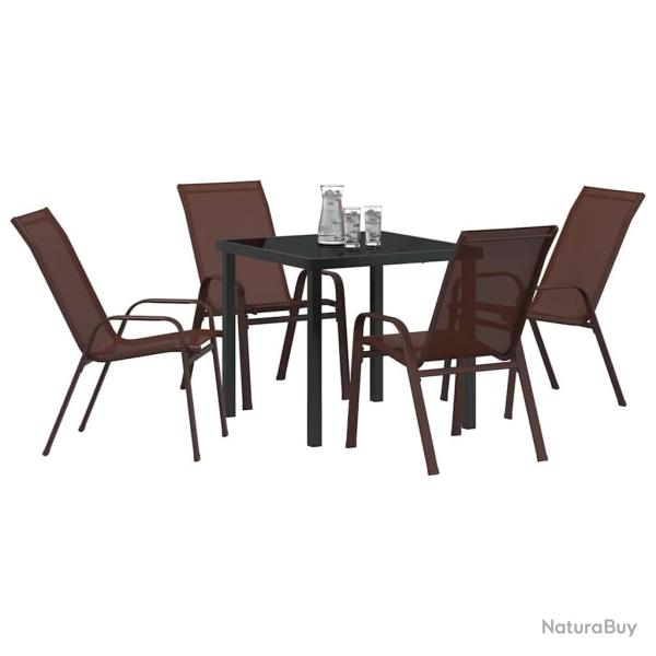 Ensemble de salle � manger de jardin 5 pi�ces marron en textil�ne et acier