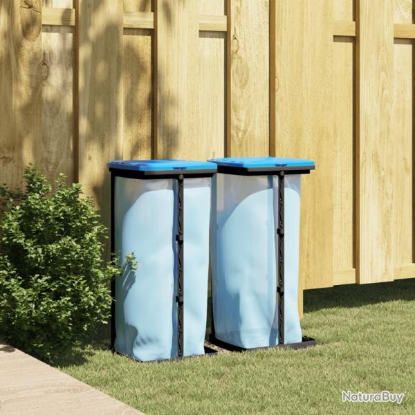 Porte-sacs poubelles 2 pcs noir et bleu 60 L PP
