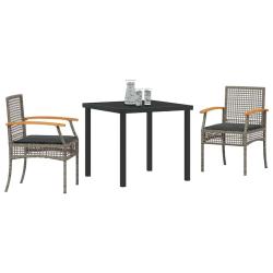 Set de jardin de 3 pi&egrave;ces avec coussins en poly rotin gris