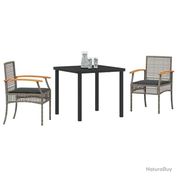Set de jardin de 3 pi�ces avec coussins en poly rotin gris