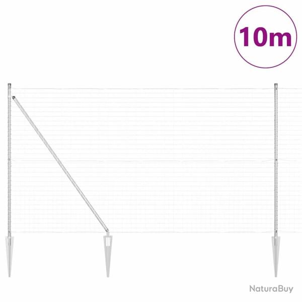 Cl�ture Euro avec 7 poteaux pointus, 1,5 x 10 m en acier galvanis�