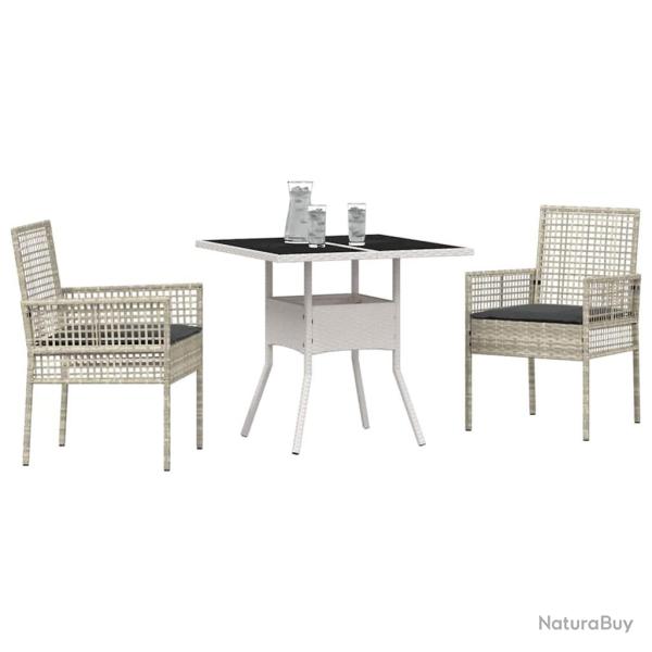 Ensemble de salle � manger de jardin 3 pi�ces Gris clair en poly rattan