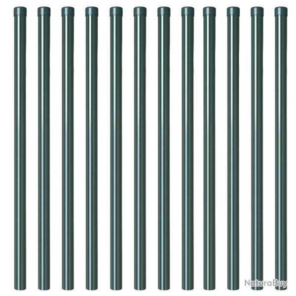 Poteaux de cl�ture 12 pcs Vert 100 cm Acier peint par poudre