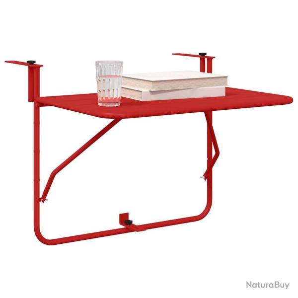 Table de balcon suspendue pliable Rouge 60x40 cm Acier