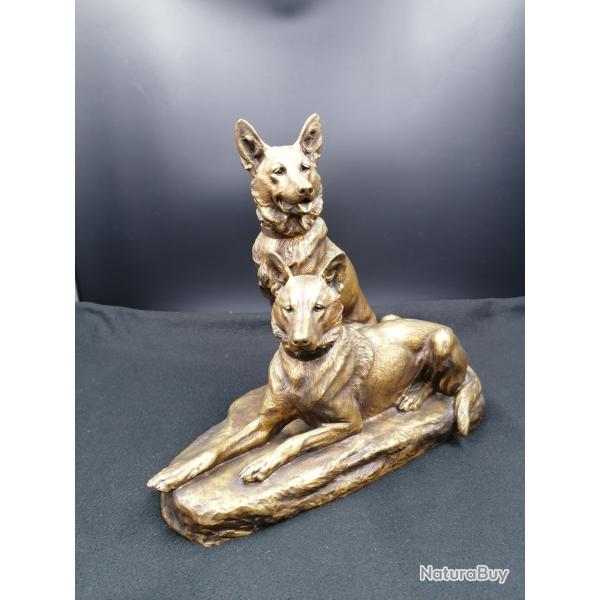 Sculpture en bronze Louis RICH� " Couple chiens bergers"