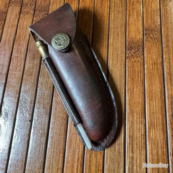 �TUIS COUTEAU EN CUIR AVEC FUSIL A AIGUIS� FABRICATION ARTISANALE U.S.A OKLAHOMA