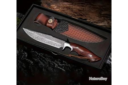 Le Sylvestre - Couteau de poche avec fourreau en bois lame en acier Damas – SCHLASS
