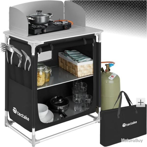 Meuble de Rangement Cuisine de Camping Pliable en Aluminium, avec �tag�res, Plan de Travail