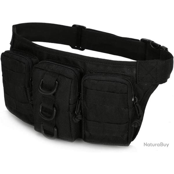 Ceinture tactique 3x sacoches + 1 poche zip - systme molle -noir - LIVRAISON GRATUITE