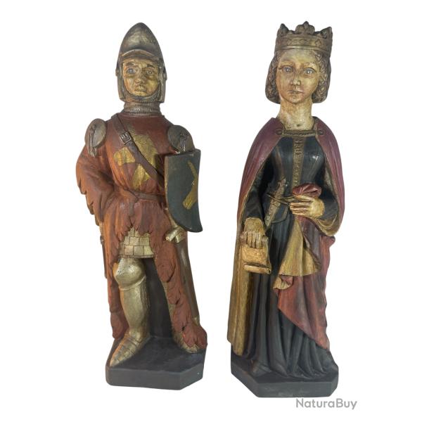 Rare couple reine et chevalier dans le go�t du moyen �ge sculpture