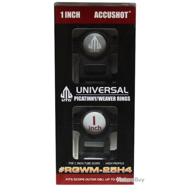 Montage UTG Diam. 25,4 mm pour Rail Weaver / Picatinny de 21 mm - Haut