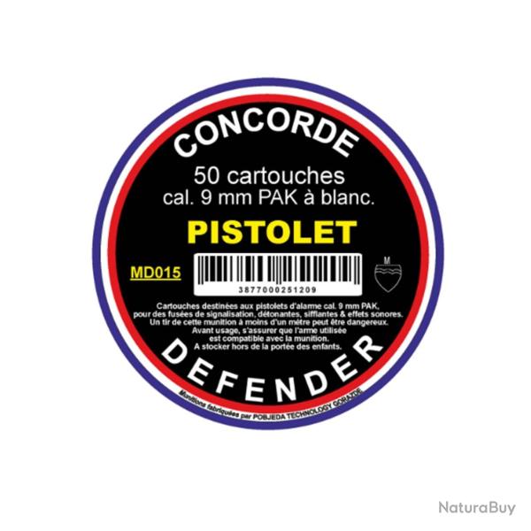 Bote de 50 cartouches cal. 9 mm PAK  blanc pour pistolet Concorde