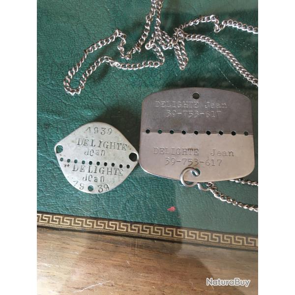 Lot de 2 plaques d'identit� Soldat Fran�ais diff�rentes p�riodes.