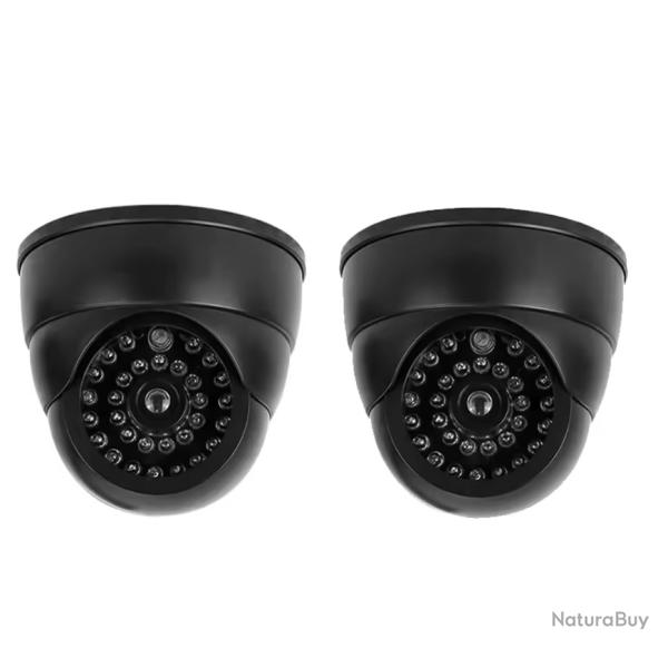 Camra factice Pack de 2 Fausse camra dme noire avec LED rouge clignotante - scurit dissuasive