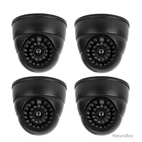 Camra factice Pack de 4 Fausse camra dme noire avec LED rouge clignotante - scurit dissuasive